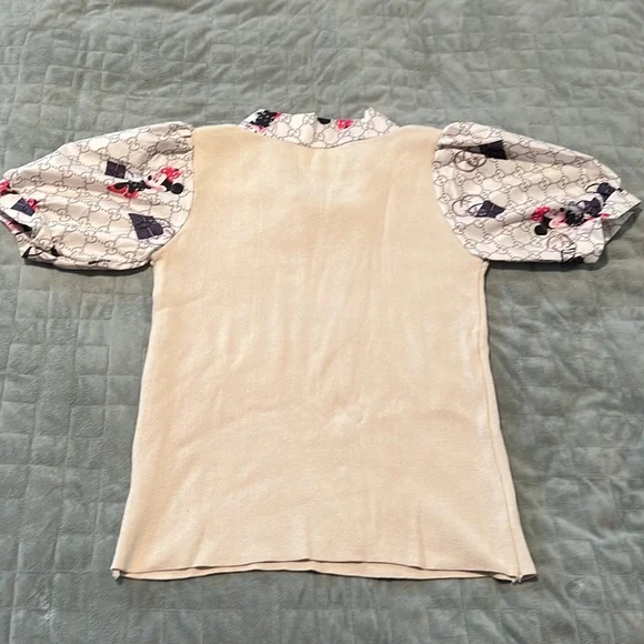 Minnie Mouse Sweater with Purses, Tan, Faux Scarf, Puff Sleeve, Size S or XS - Picture 3 of 8